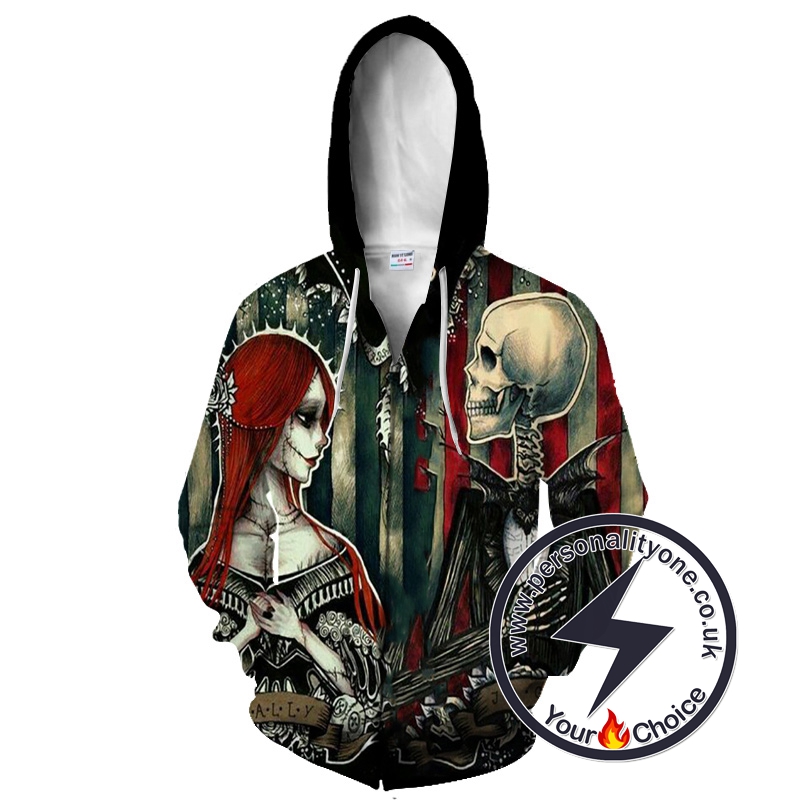 Jack Skellington And Sally Wedding The Nightmare Before Christmas Zip Up Hoodie