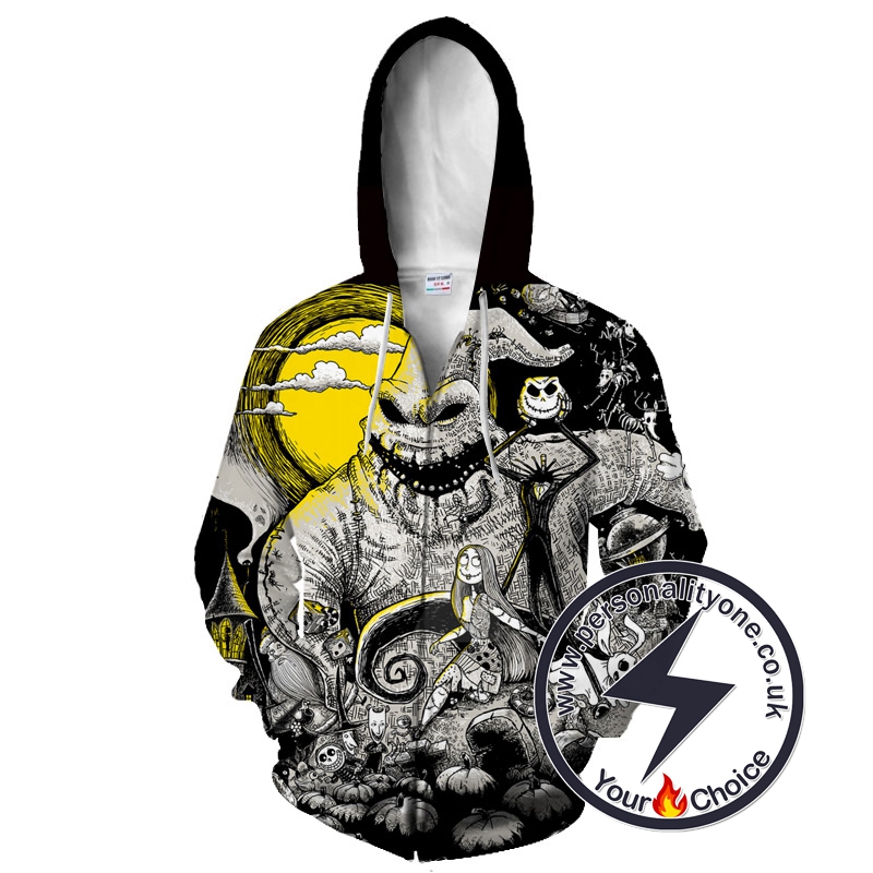 Oogie Boogie Jack Skellington And Sally The Nightmare Before Christmas Zip Up Hoodie