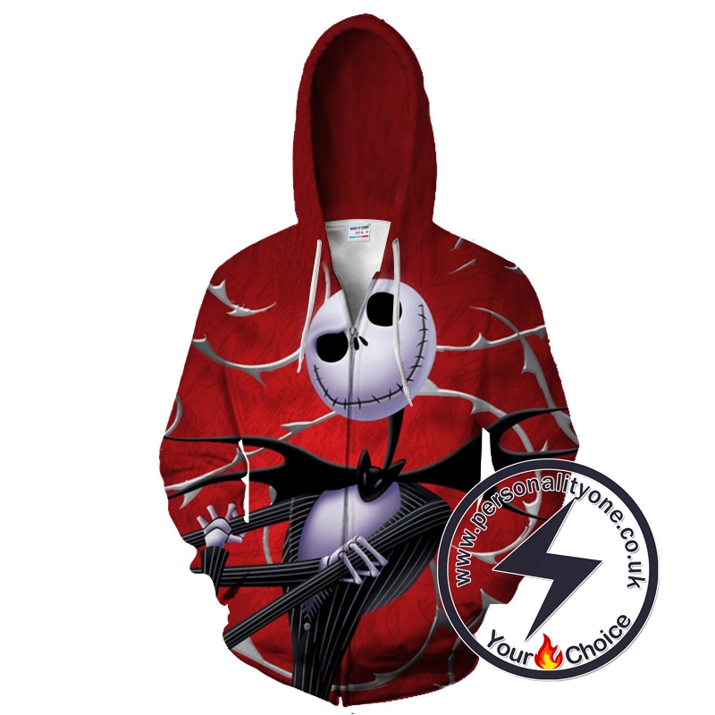 The Nightmare Before Christmas Jack Skellington Red Zip Up Hoodie