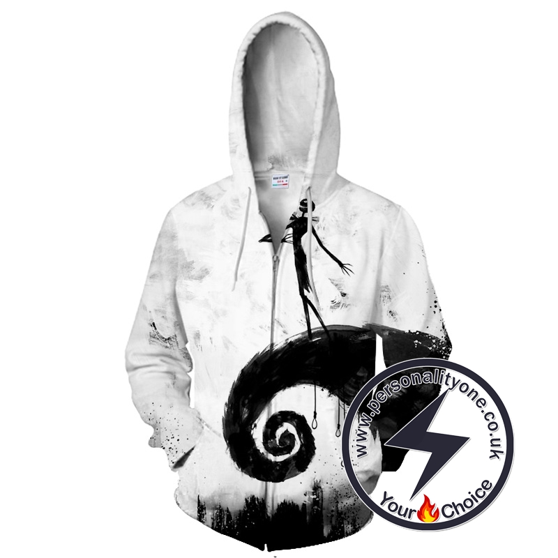 The Nightmare Before Christmas Jack Skellington Zip Up Hoodie White Black