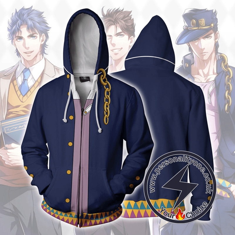 JoJo's Bizarre Adventure Kujo Jotaro Blue Cosplay Hoodie Jacket