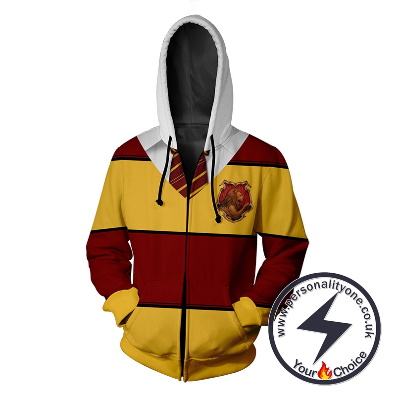 Harry Potter Gryffindor Yellow And Red Stripes Cosplay Zip Up Hoodie Jacket