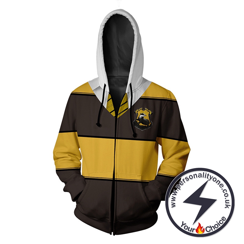 Harry Potter Hufflepuff Yellow And Brown Stripes Cosplay Zip Up Hoodie Jacket