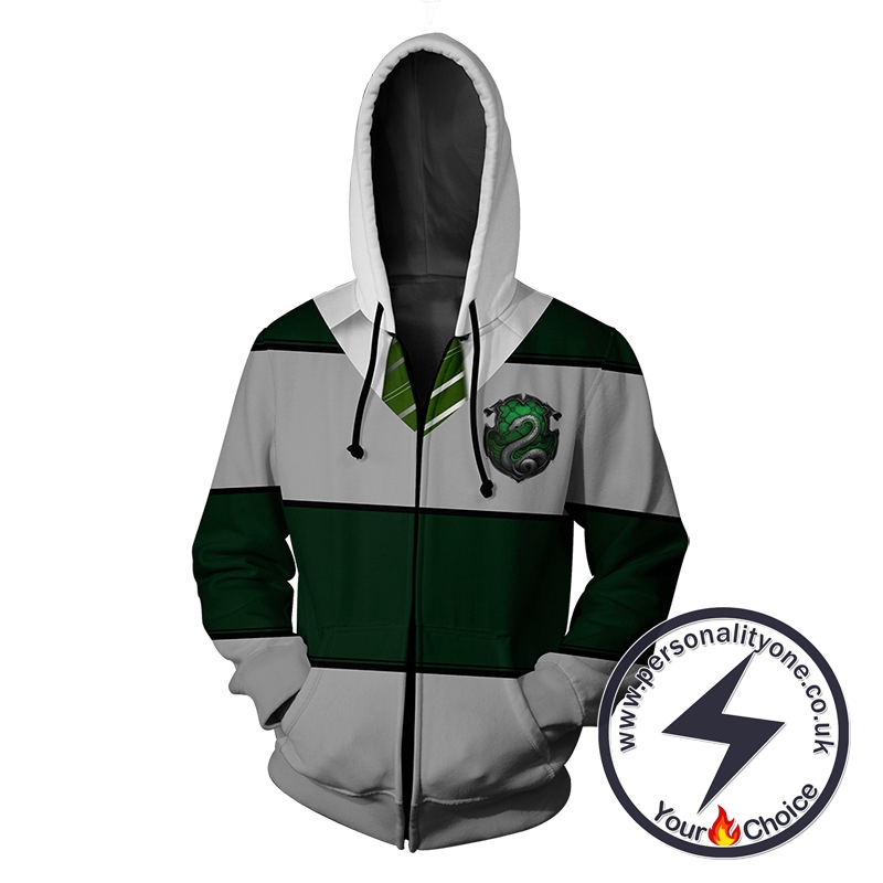 Harry Potter Slytherin Green And Gray Stripes Cosplay Zip Up Hoodie Jacket