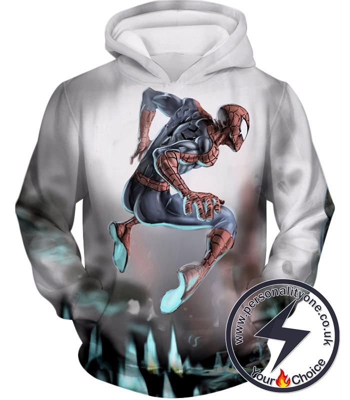 Animated Amazing Spiderman Action White Hoodie