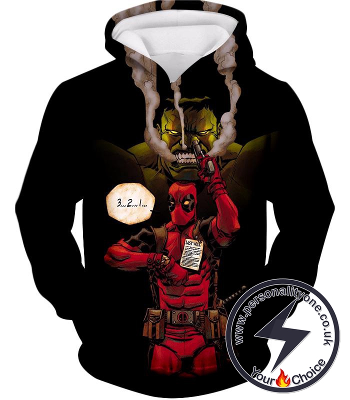 Awesome Deadpool Action ft Angry Hulk Cool Black Hoodie