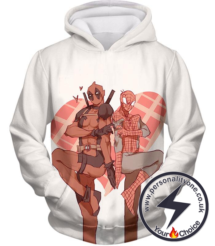 Cheerleading Comic Art Deadpool and Spiderman Funny White Hoodie