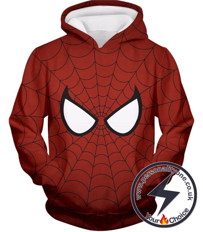 Cool Spider Net Patterned Spidey Eyes Red Hoodie