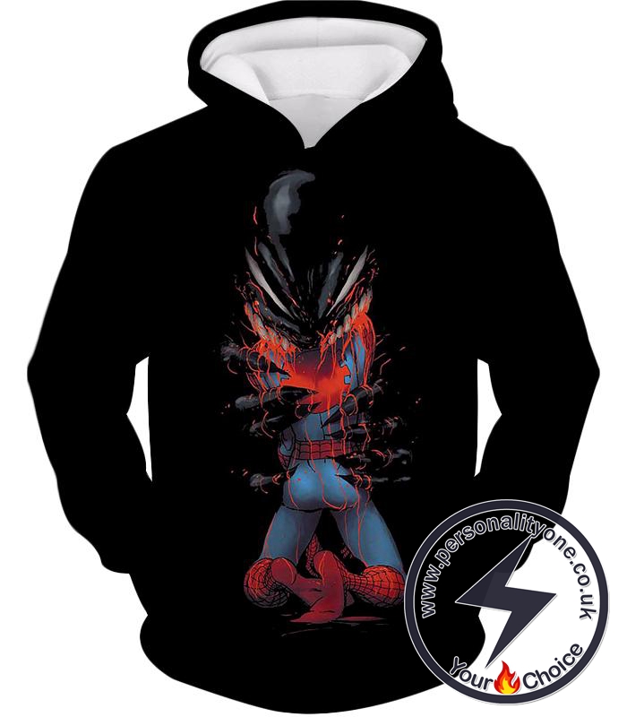 Crazy Venom Feeding Spiderman Black Action Hoodie