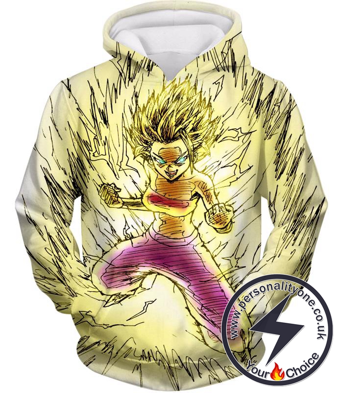 Dragon Ball Super Caulifla the Ultimate Female Super Saiyan Cool Art White Hoodie