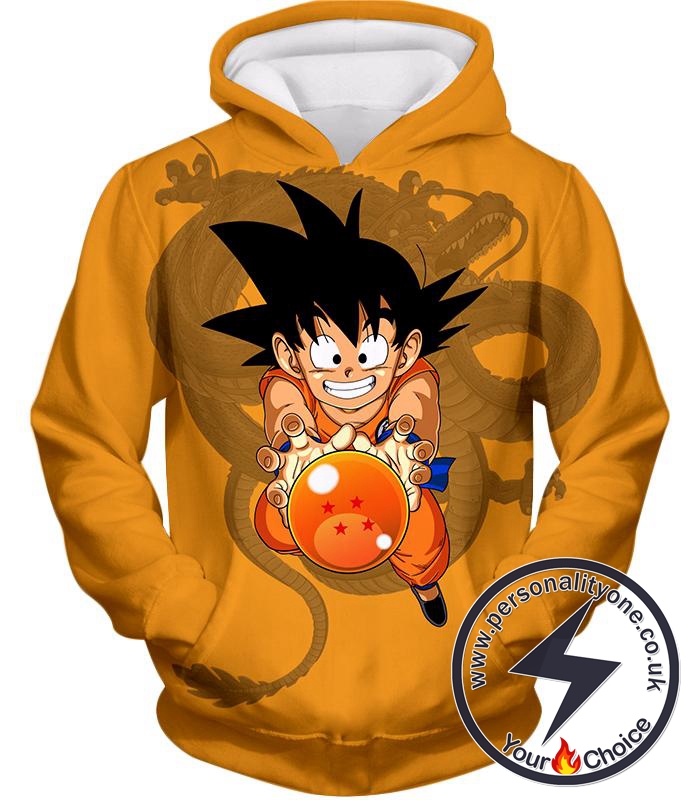 Dragon Ball Super Cute Kid Goku with Four Star Dragon Ball Cool Orange Anime Hoodie