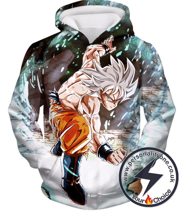 Dragon Ball Super Goku Action Super Saiyan White Cool Anime Graphic Hoodie