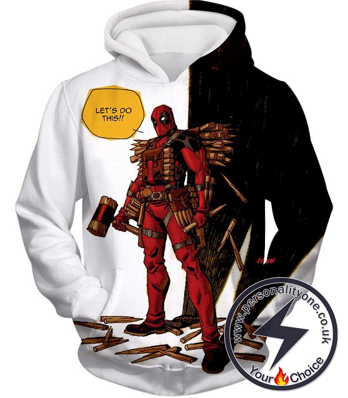 Extremely Comical Marvel Superhero Deadpool White Hoodie