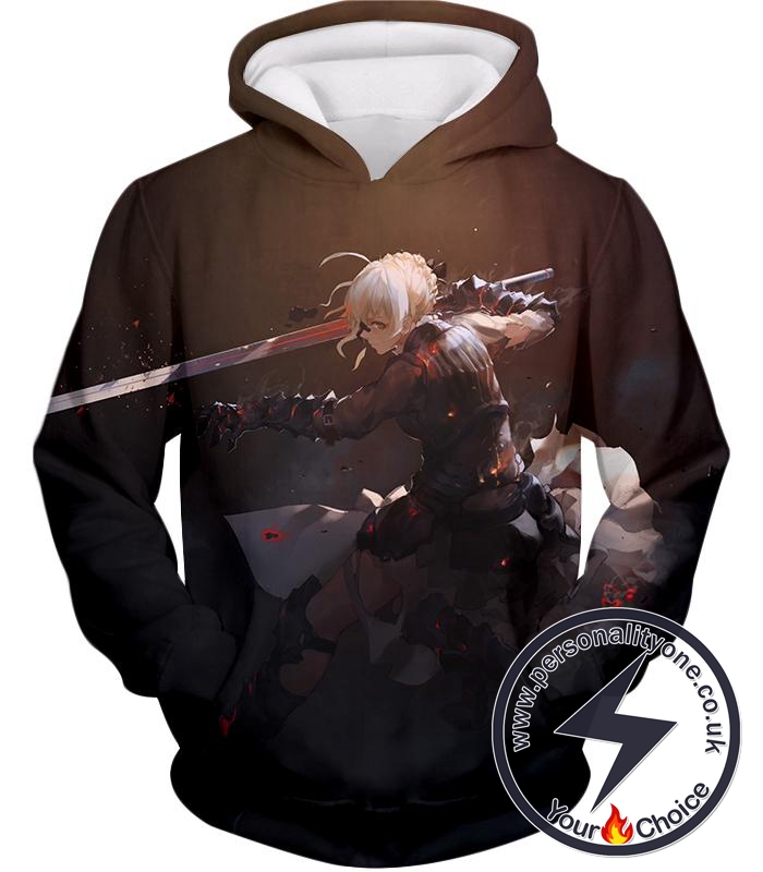 Fate Stay Night Cool Saber Alter Arturia Browm Action Hoodie