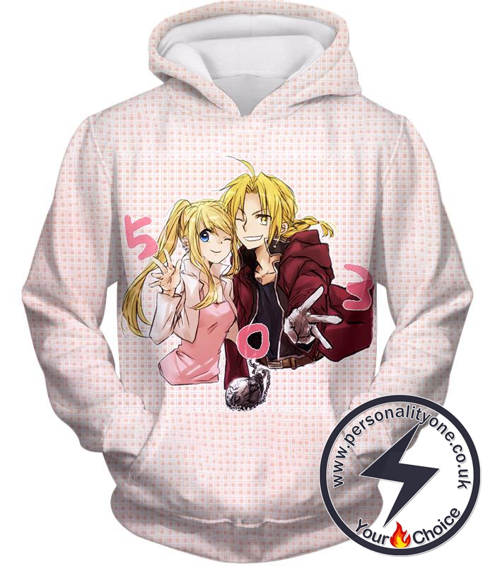 Fullmetal Alchemist Beautiful Anime Couple Edward Elrich x Winry Rockbell Promo White Hoodie