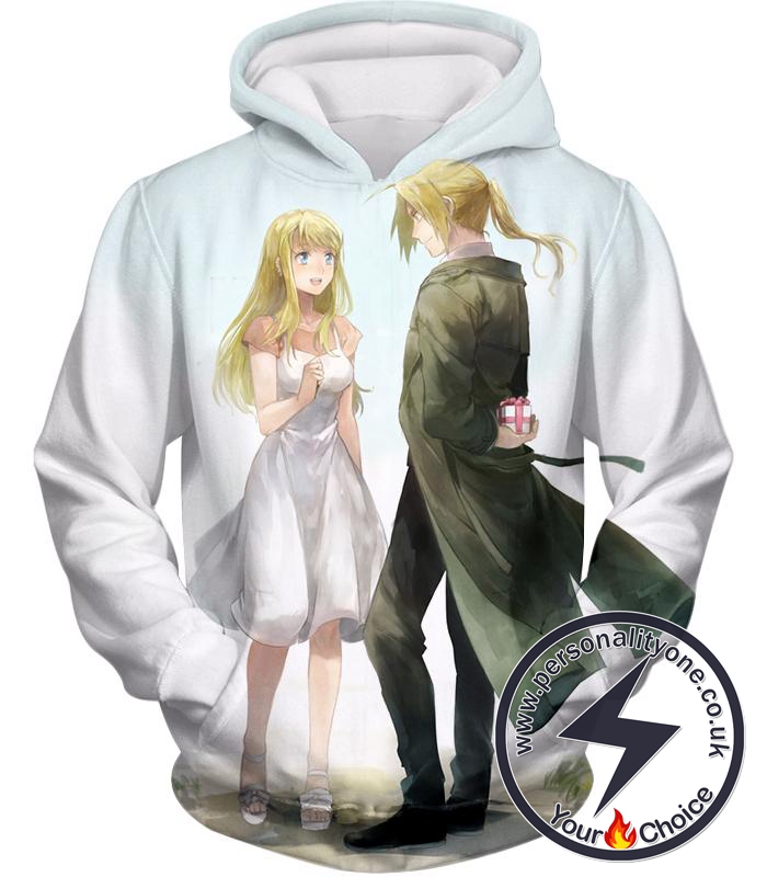 Fullmetal Alchemist Fullmetal Alchemist Super Cute Couple Edward x Winry Amazing White Hoodie