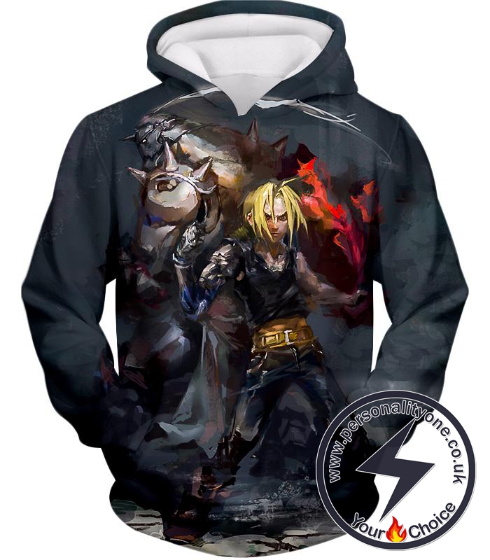 Fullmetal Alchemist Super Cool Anime Art Alchemy Brothers Edward x Alphonse Amazing Black Hoodie