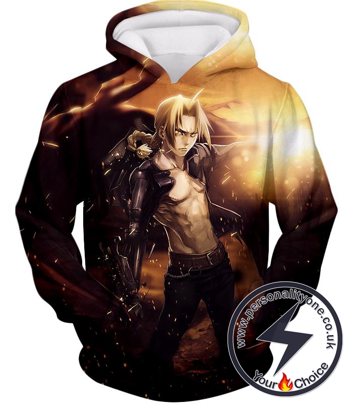 Fullmetal Alchemist Ultimate Anime Hero Edward Elrich Handsome Tall Pose Cool Graphic Hoodie