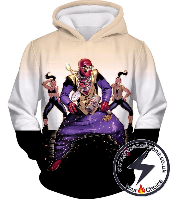 Funny Deadpool Shenanigans Comical Print White Hoodie