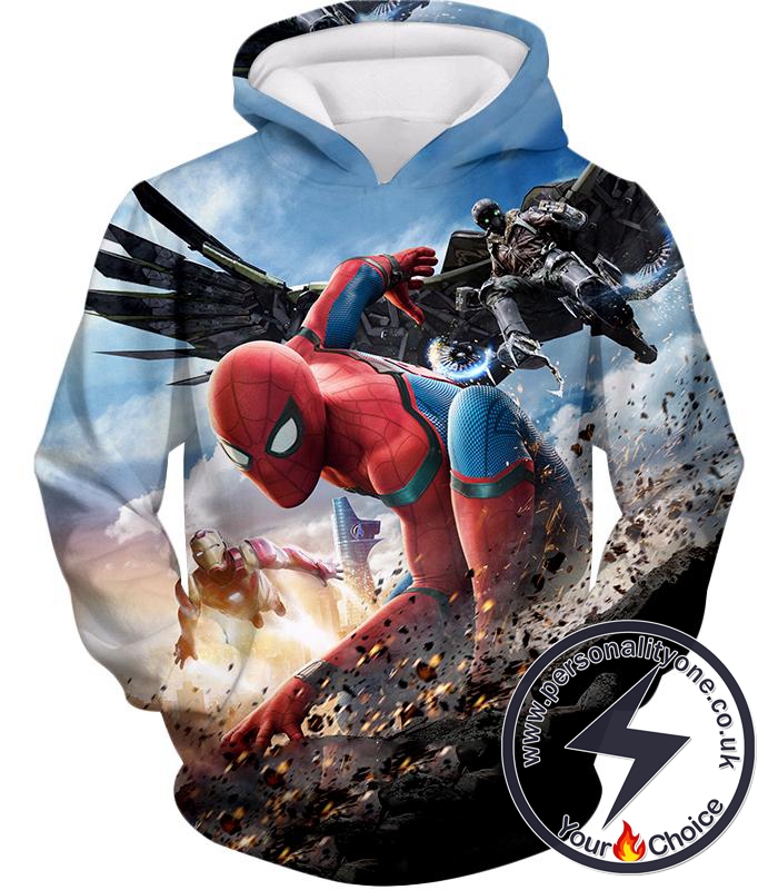 Marvels Spiderman Homecoming Featuring Iron Man and Vulture Hoodie