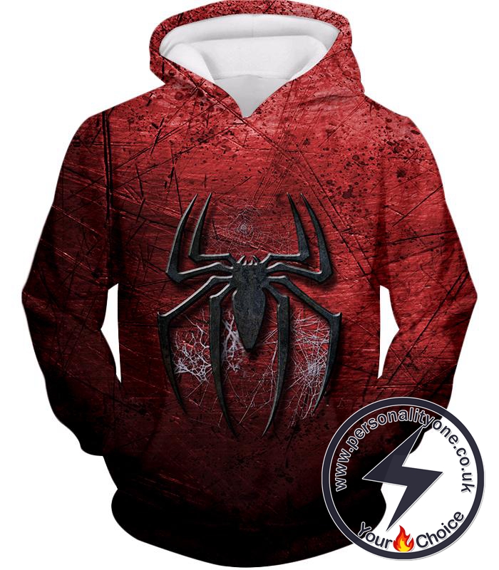 Marvels Ultimate Spiderman Logo Cool Scratched Red Hoodie