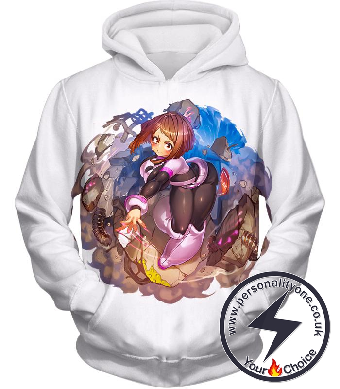 My Hero Academia Super Cute Gravity Girl Uraraka Action Promo White Hoodie