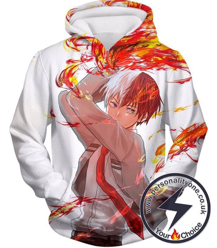 My Hero Academia Ultimate Promo Shoto Todoroki Cool Action White Hoodie