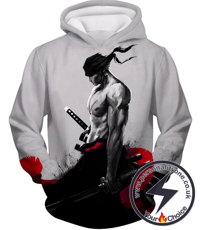 One Piece Straw Hats Swordsman Bounty Hunter Zoro Cool White Hoodie