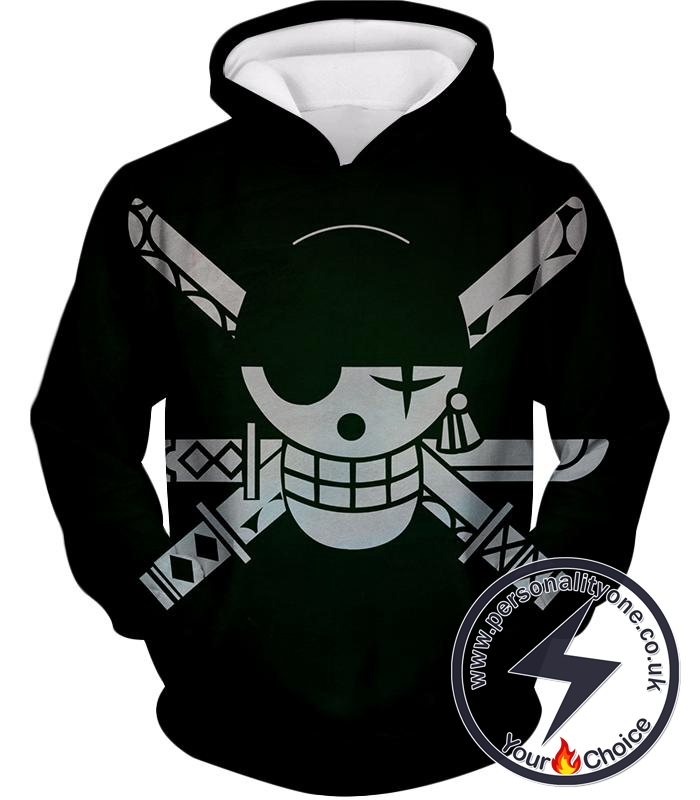 One Piece Super Cool Swordsman Roronoa Zoro Logo Black Hoodie