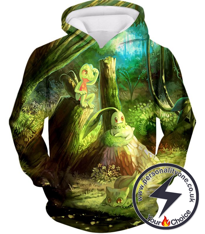 Pokemon Amazing Grass Type Pokemons Treecko and Chikorita Cool Hoodie