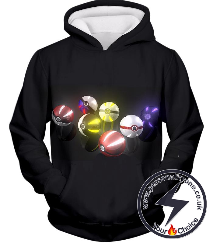 Pokemon Super Cool All Types of Pokeballs Awesome Black Hoodie