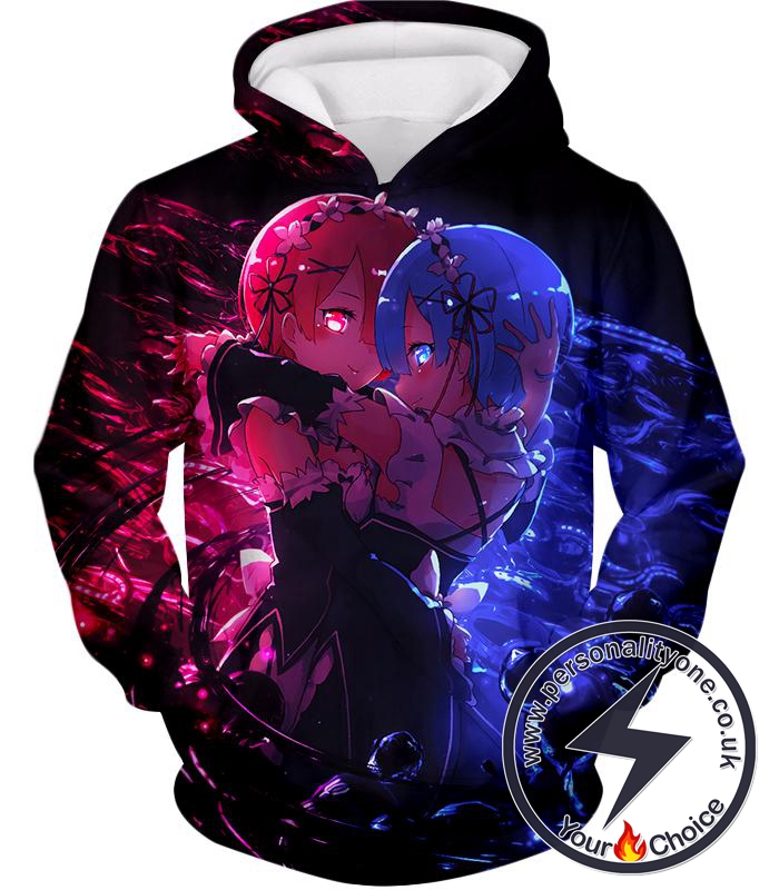 Re:Zero Wonderful Anime Twin Maids Rem and Ram Cute Black Hoodie