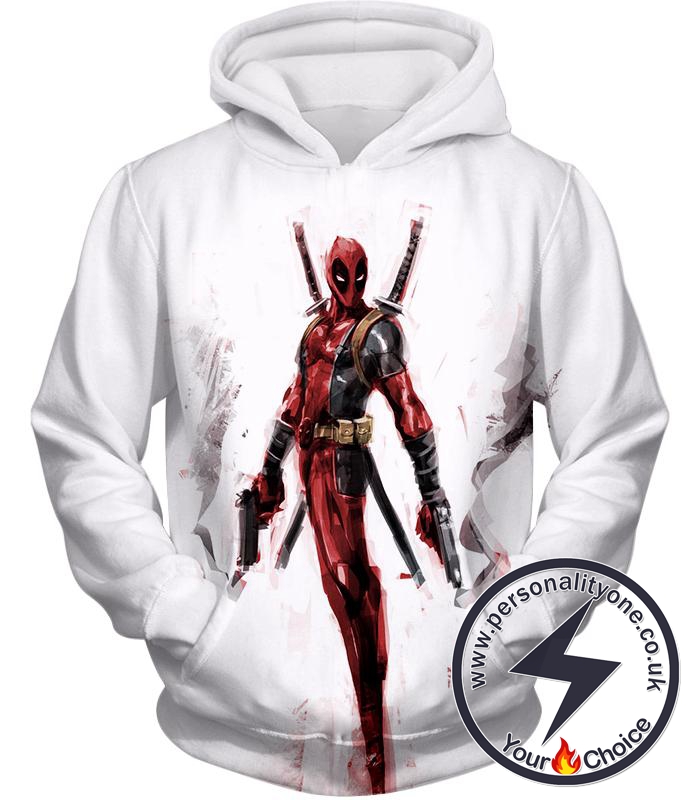 Skilled Mutant Mercenary Deadpool Action White Hoodie