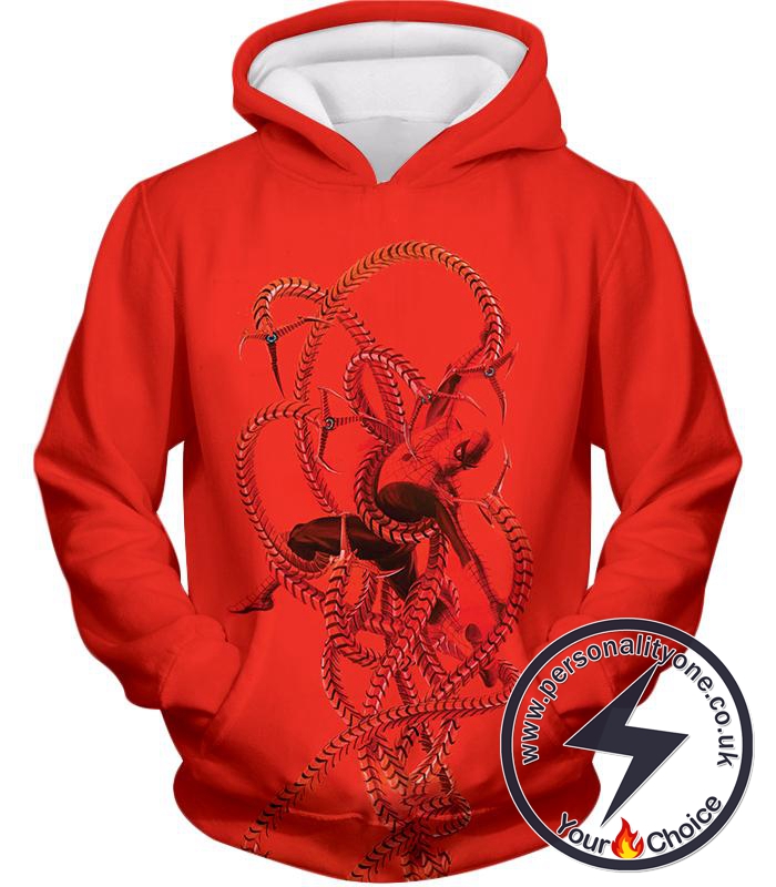 Spiderman in Octopus Claws Cool Red Action Hoodie