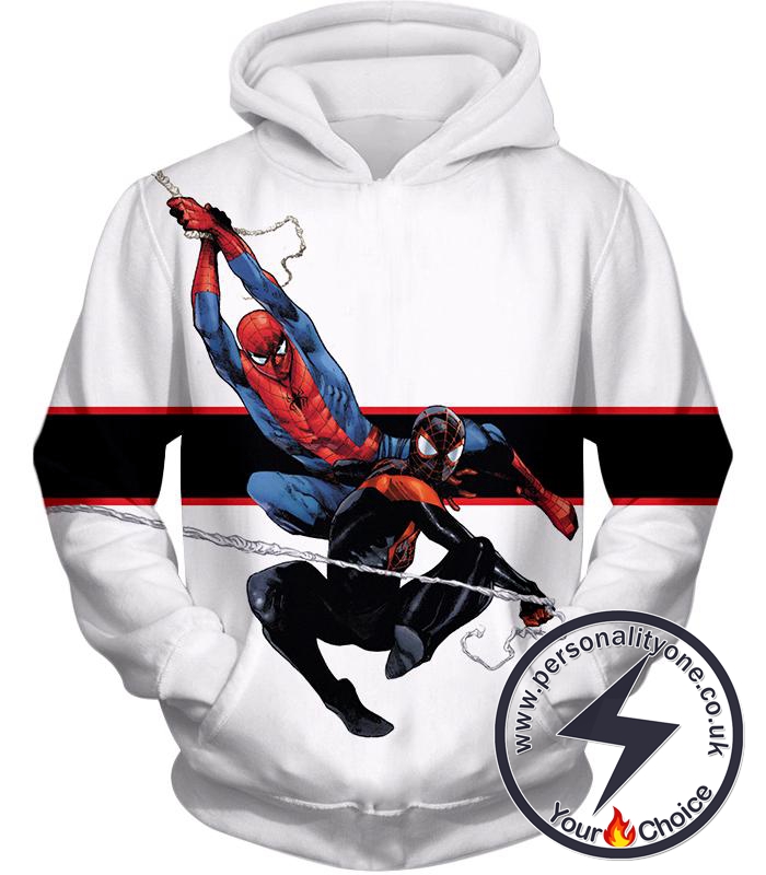 Spiderman x Black Spiderman Cool Action White Hoodie