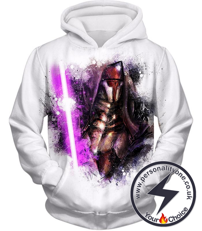 Star Wars Sith Lord Darth Revan Purple Lightsaber Fan Art Cool White Hoodie