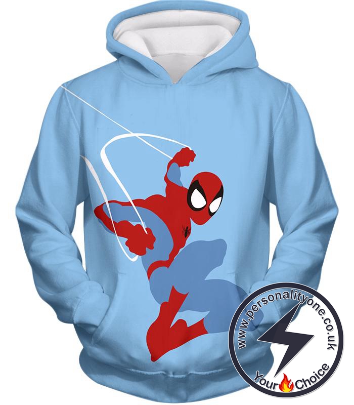 Super Cool Animated Spiderman Web Action Blue Hoodie