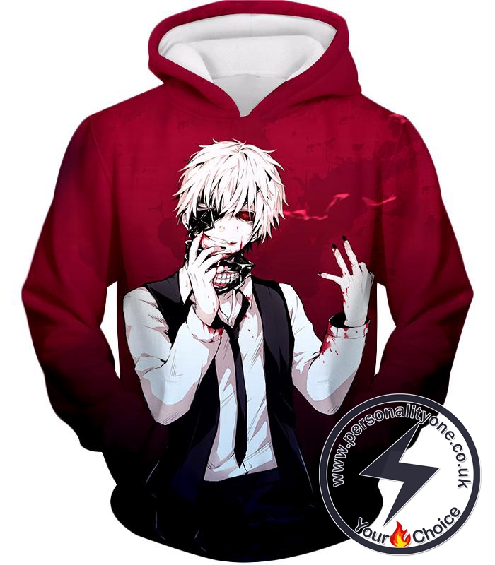 Tokyo Ghoul Super Awesome White Haired Hero Ken Kaneki Cool Red Hoodie