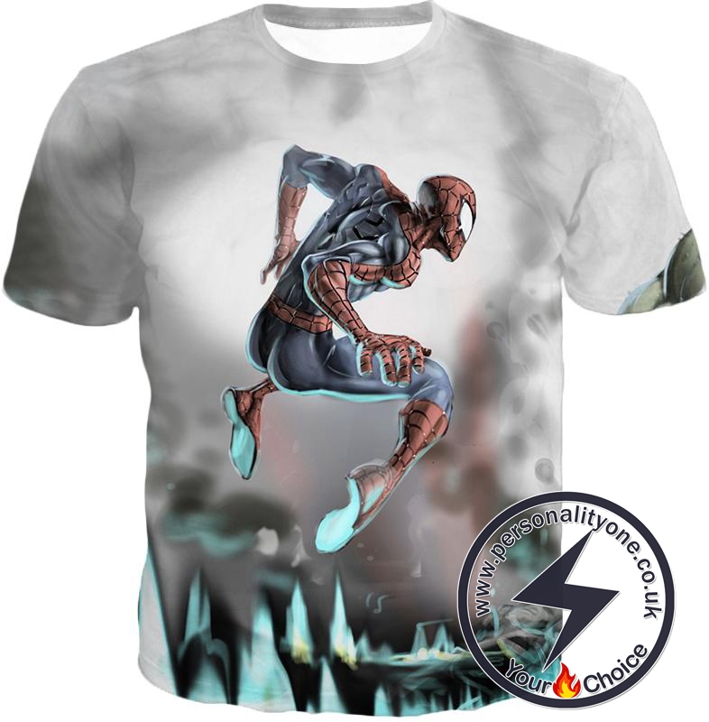 Animated Amazing Spiderman Action White T-Shirt