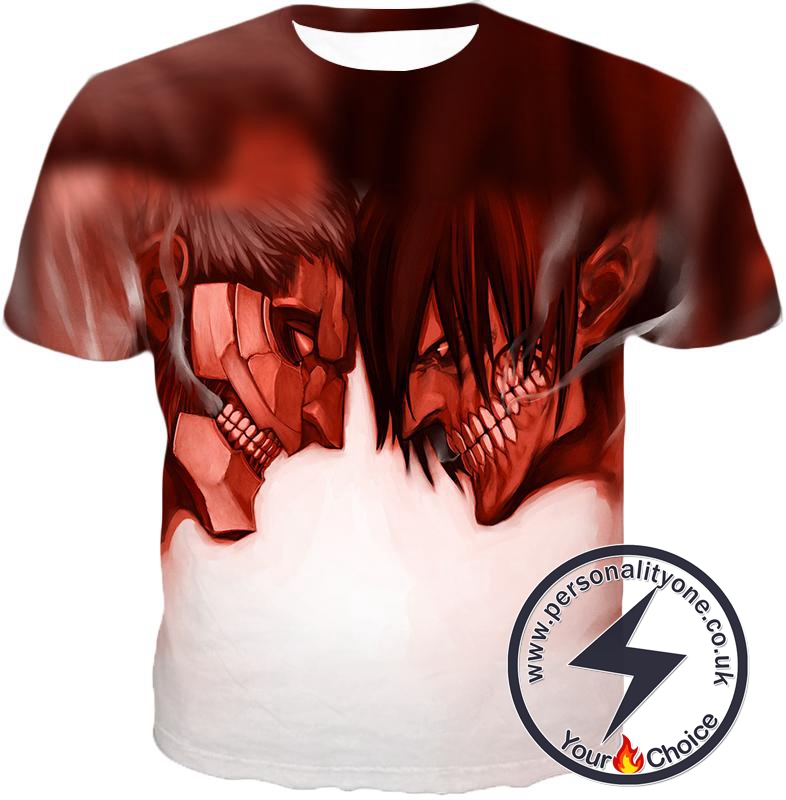 Attack on Titan Cool Armoured Titan Vs Eren Yeager White Printed T-Shirt