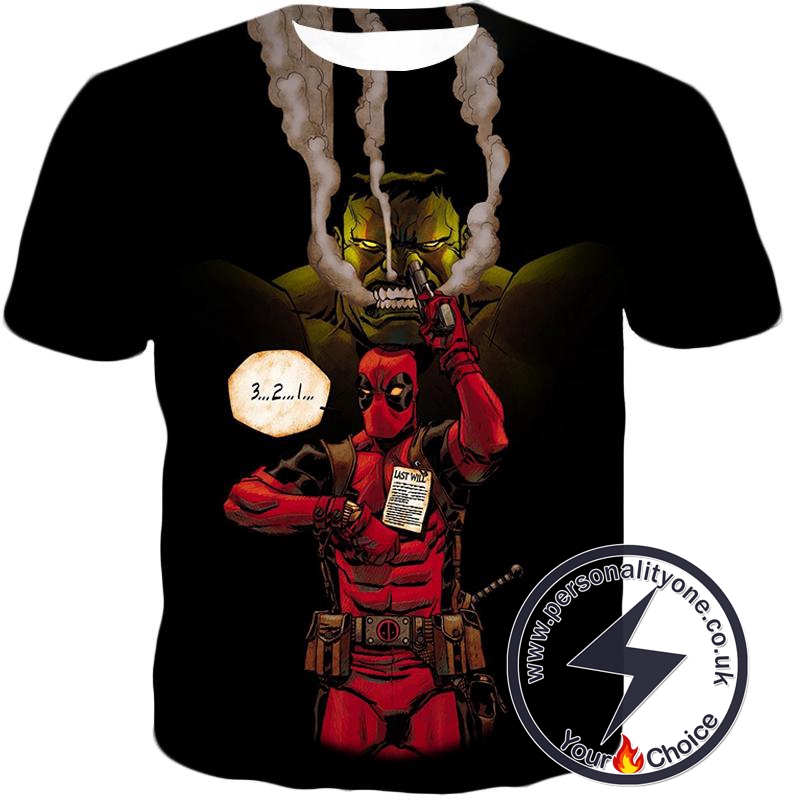 Awesome Deadpool Action ft Angry Hulk Cool Black T-Shirt