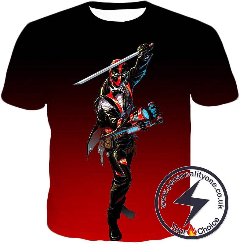 Awesome Deadpool Suit-Up Action Black T-Shirt