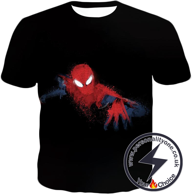 Awesome Hero Spiderman Faded Print Black T-Shirt