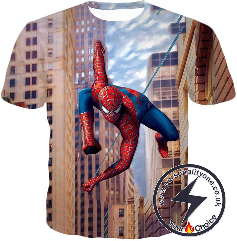 Best New York Hero Spiderman HD Action Print T-Shirt