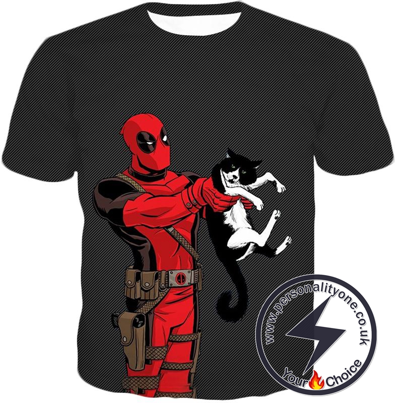 Cool Cat Lover Deadpool Amazing Black T-Shirt