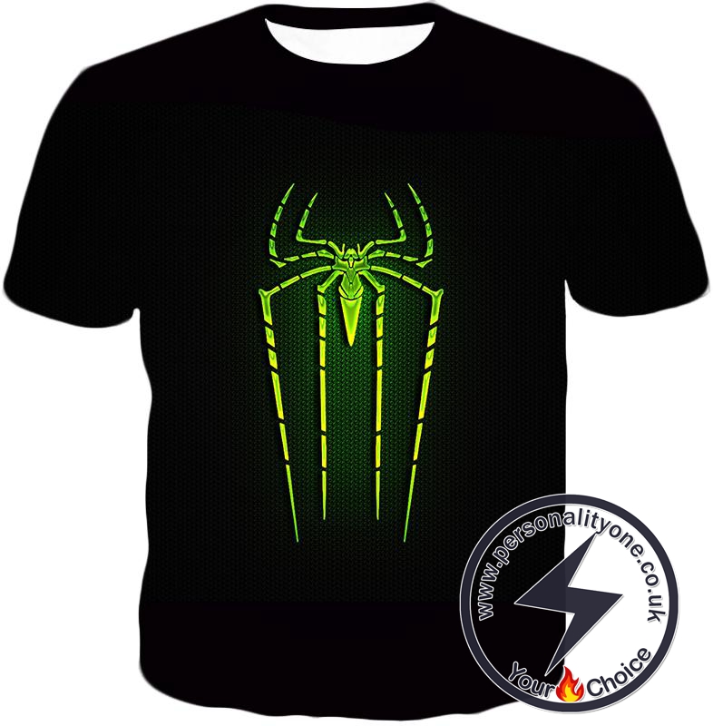 Cool Green Spiderman Logo Promo Black T-Shirt