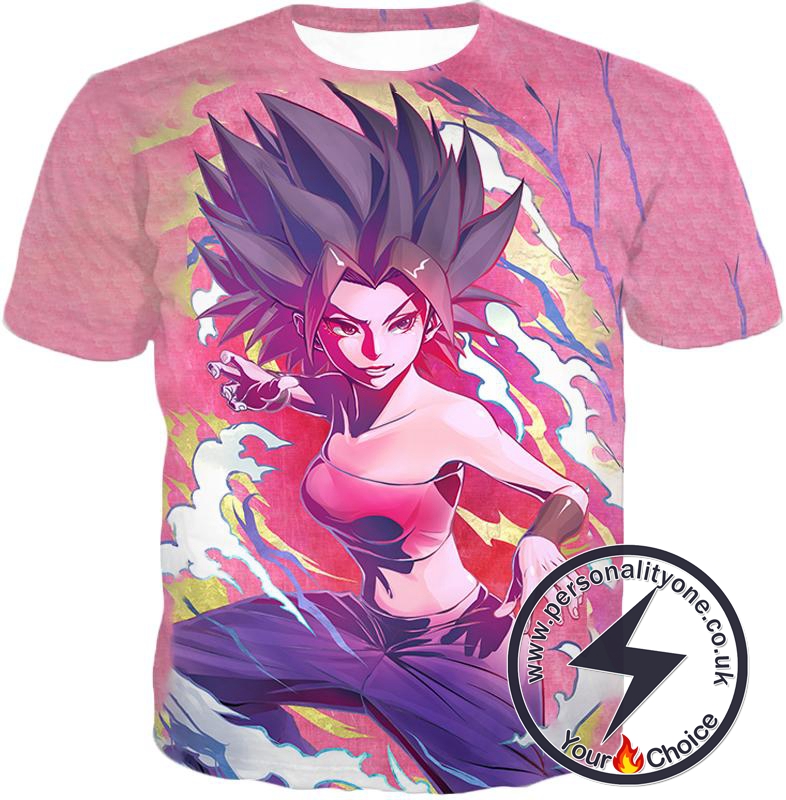 Dragon Ball Super Awesome Female Saiyan Caulifla Cool Action Anime Pink T-Shirt