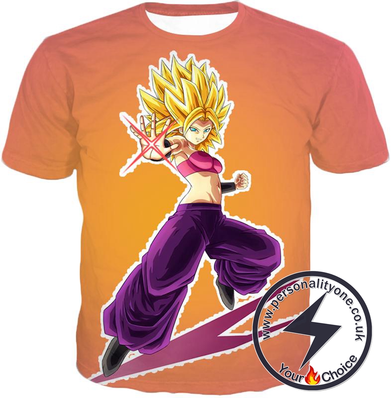 Dragon Ball Super Awesome Female Super Saiyan Caulifla Cool Action Rose T-Shirt