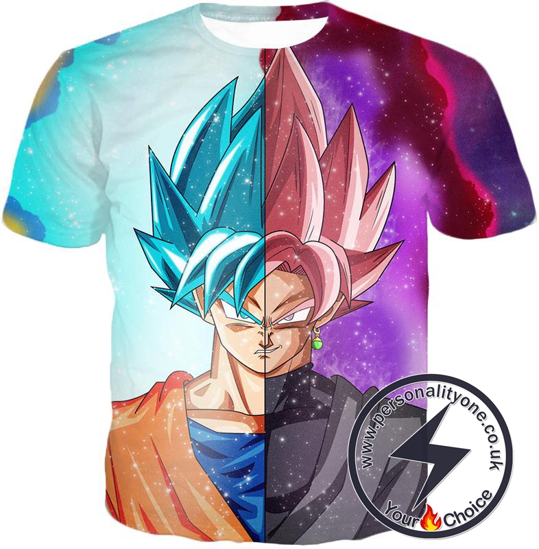 Dragon Ball Super Awesome Graphic Goku Super Saiyan Blue X Zamasu Super Saiyan Rose Cool Anime T-Shirt