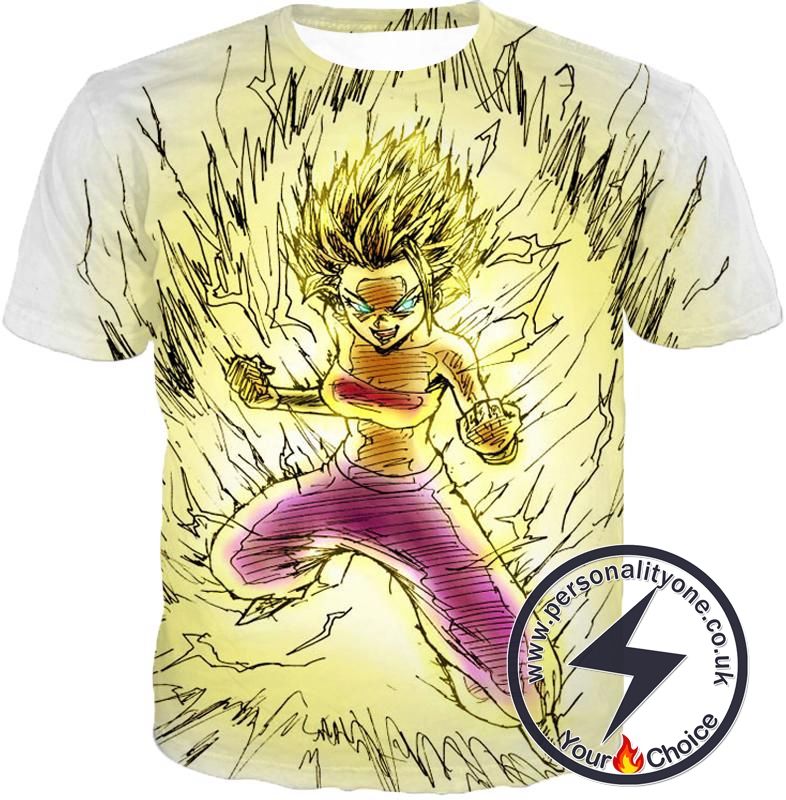 Dragon Ball Super Caulifla the Ultimate Female Super Saiyan Cool Art White T-Shirt